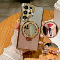 Luxury Diamond Clear Glitter Magsafe Case For Samsung Galaxy S25 S24 Ultra S23 S22 Plus Mirror Magnetic Phone Holder Stand Cover