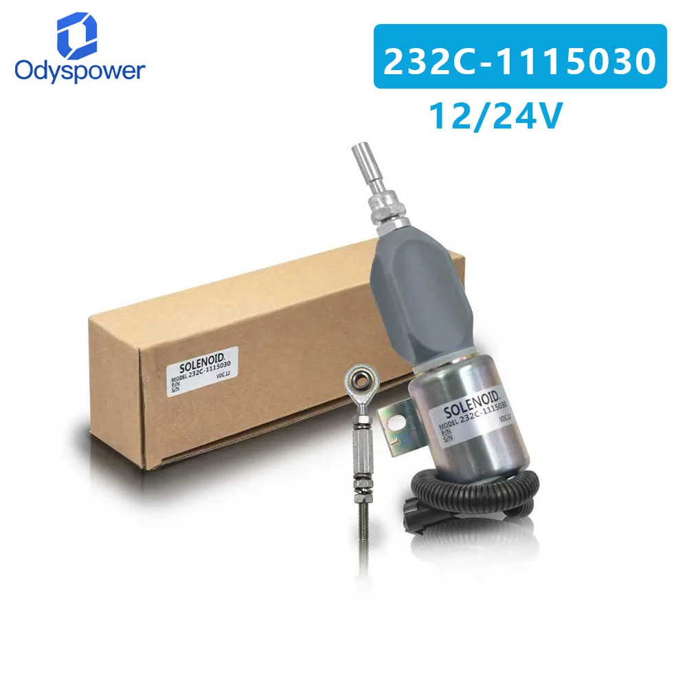 232C‑1115030 Fuel Shutoff Solenoid Valve 12V 24V, Flameout Stop Solenoid for Hyundai R215‑7 Yuchai YC6112 Engine, Truck Generato