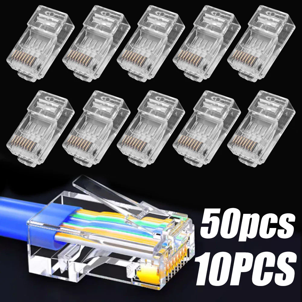 30pc RJ45 Ethernet Cables Module Plug Network Connector for UTP Cat6 Cat5e Network Cable Crystal Heads Suitable for Computer TV