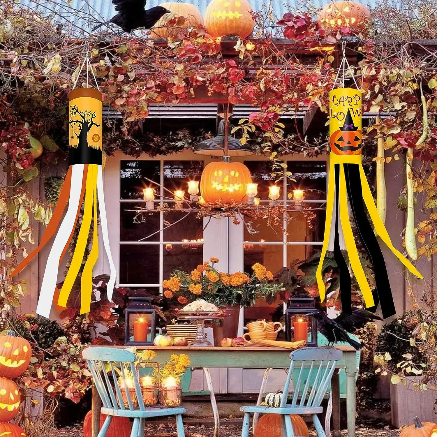 Creative Printed Windsock Garden Horror  Atmosphere Door Hanging Prop Halloween Party Wind Vane Indicator Flags Decor