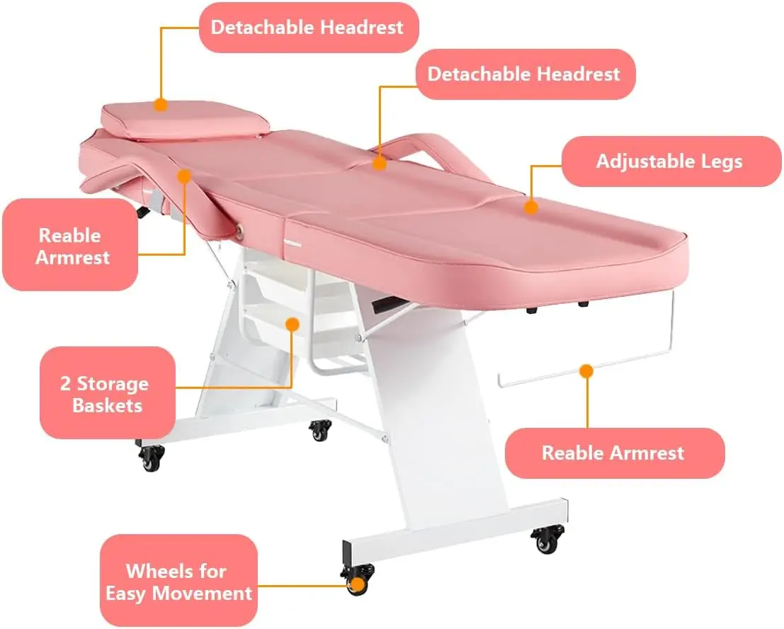 كرسي للعميل كرسي الوجه مع عجلات 73 بوصة سرير وشم قابل للتعديل لطاولة سبا الفنان مع سرير الوجه البراز للتدليك