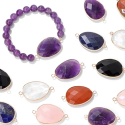 2pcs Natural Stone Pendants Amethysts Lapis Crystal Double Hole Connectors Charm for Making Necklace Earring Bracelet Accessory