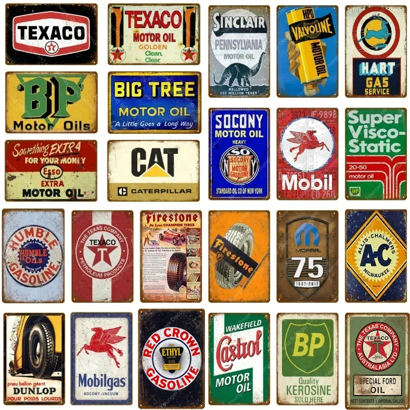 Retro Vintage Garage Home Decor Mobil Texaco Champion Gas Oil NGK BP Stickers Decor Iron Retro Tin Metal Signs Plaques YJ186