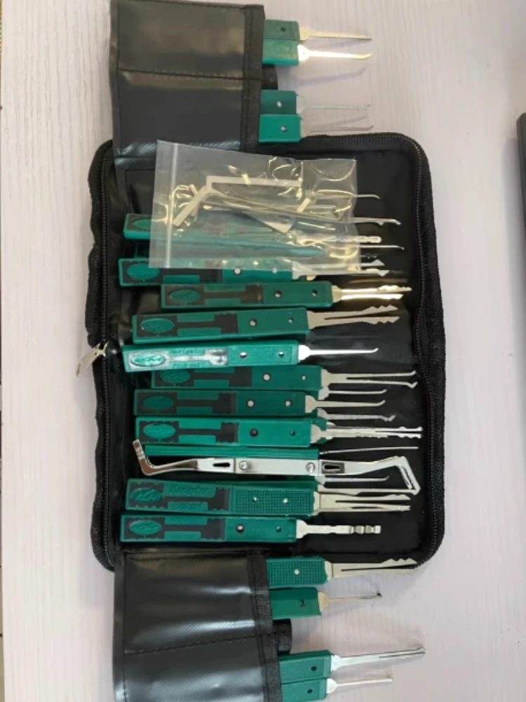 Green 307 Single Hook Lock Pick Set – 32-Piece Civilian Locksmith Tools with Leather Case for Multi-Scene Use