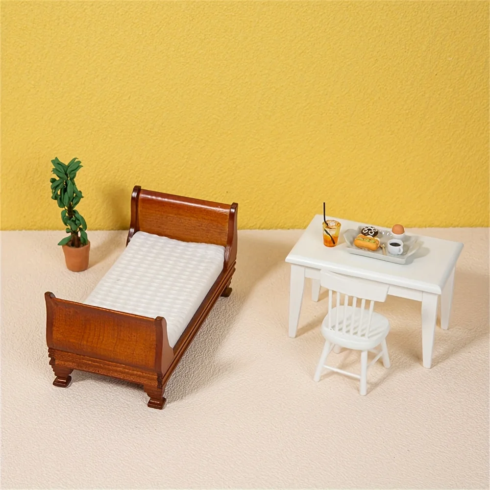 1pc Maßstab 1:12 Puppenhaus Mini Holz Einzelbett Spielhaus Möbel für Schlafzimmer Szene Mini Nachahmung Bett Modell Dekor Ornament