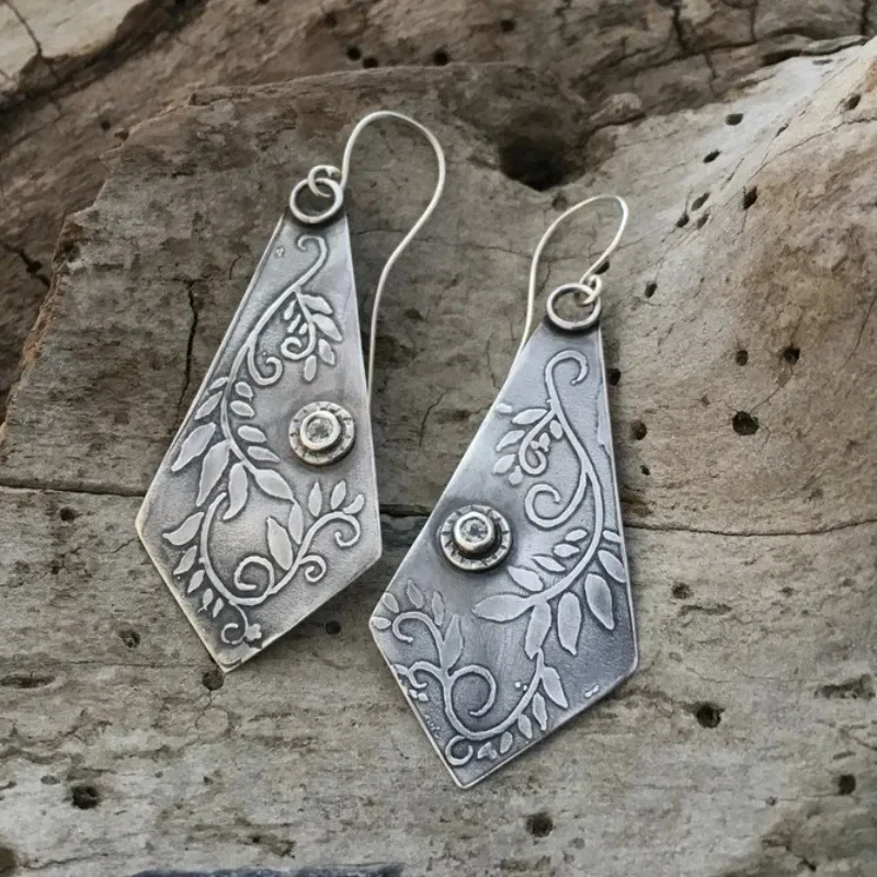 BKBK Vintage Engraved Vine Rhombus Silver Dangle Women Earrings Wedding Earrings for Christmas 4th of July Outdoor Picnic Jewelry for Brides Bridesmaids Teens Adults