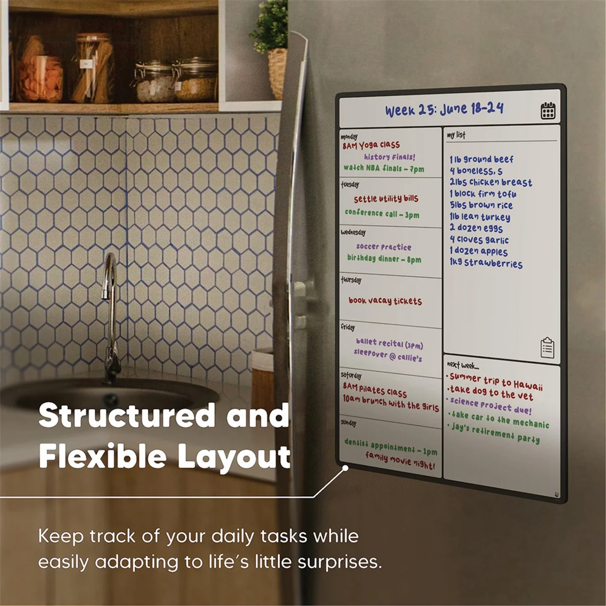 GIGI Magnetic Whiteboard Fridge Calendar Meal Planner and Shopping List White Board - Memo Board and Family Planner