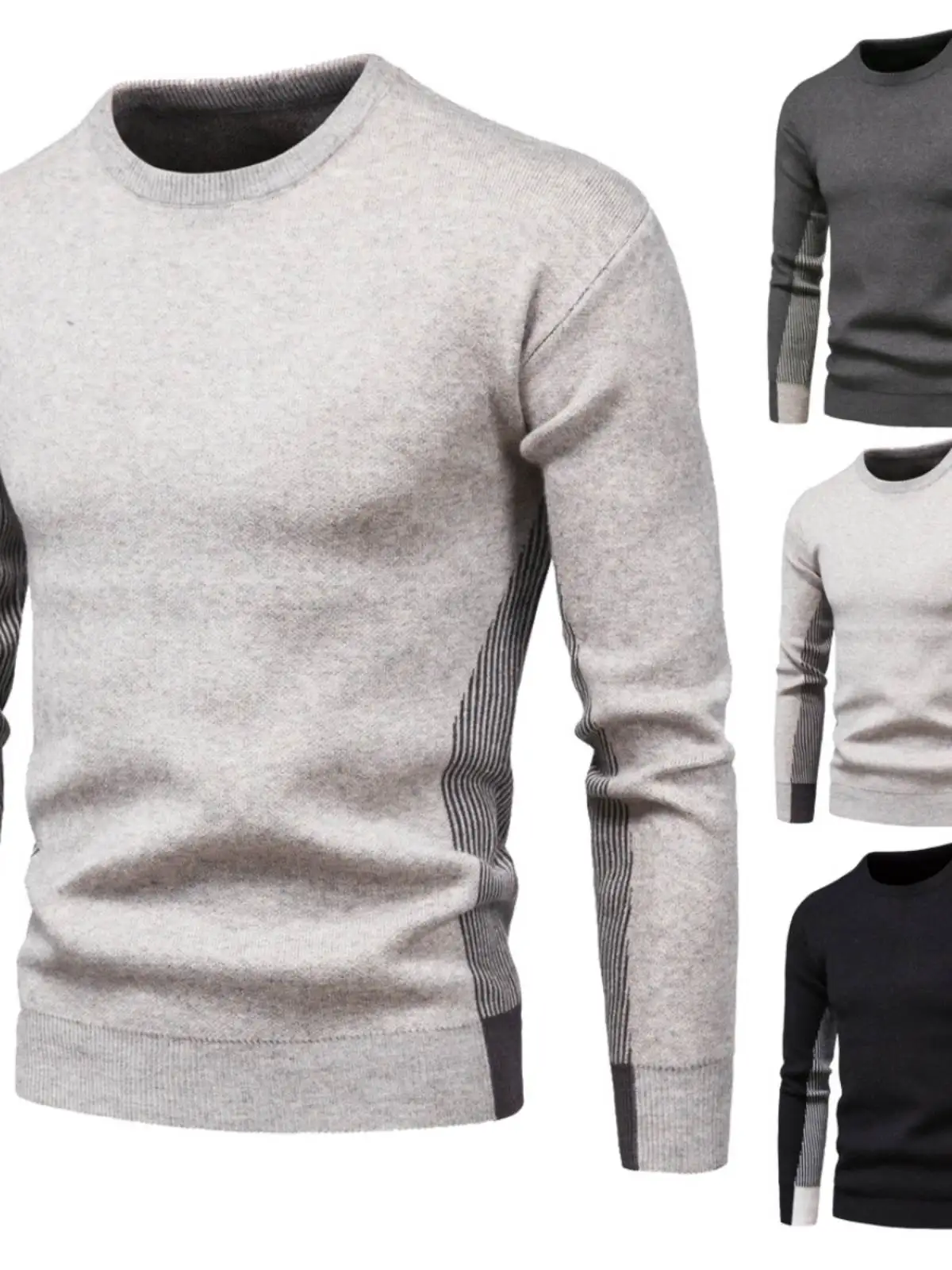 

Мужской повседневный свитер с круглым вырезом, крупной вязки, в полоску, с цветовыми блоками, с длинным рукавом, больших размеров, осень 2023