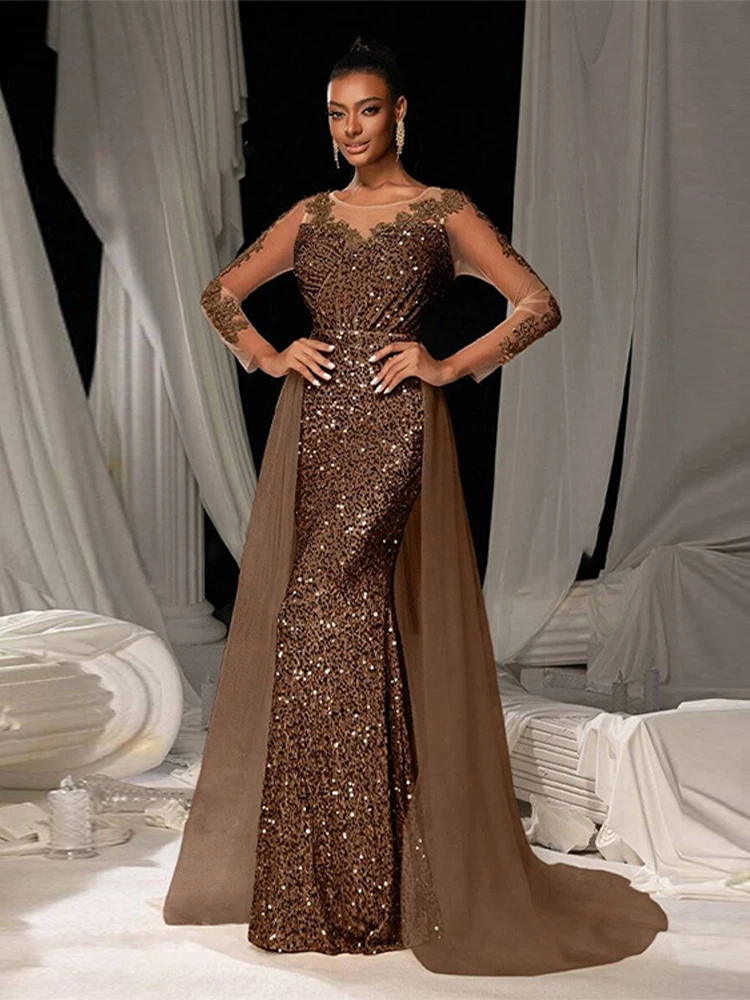 

Sequined Patchwork Long Prom Dress Women Elegant O-neck Sleeveless Waist Cinching Dragging Slim Partywear Chic Ladies Vestidos