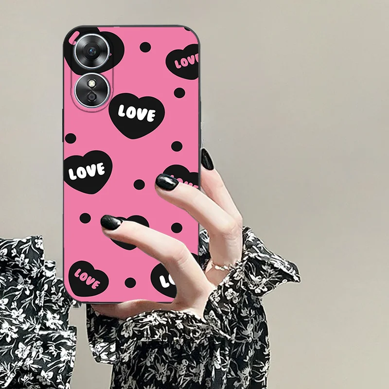 for OPPO A 79 15 57 58 60 73 74 76 92 94 98 4 5 G E PRO 17 33 36 38 18 3 53 S 54 TPU black soft phone case minimalist heart