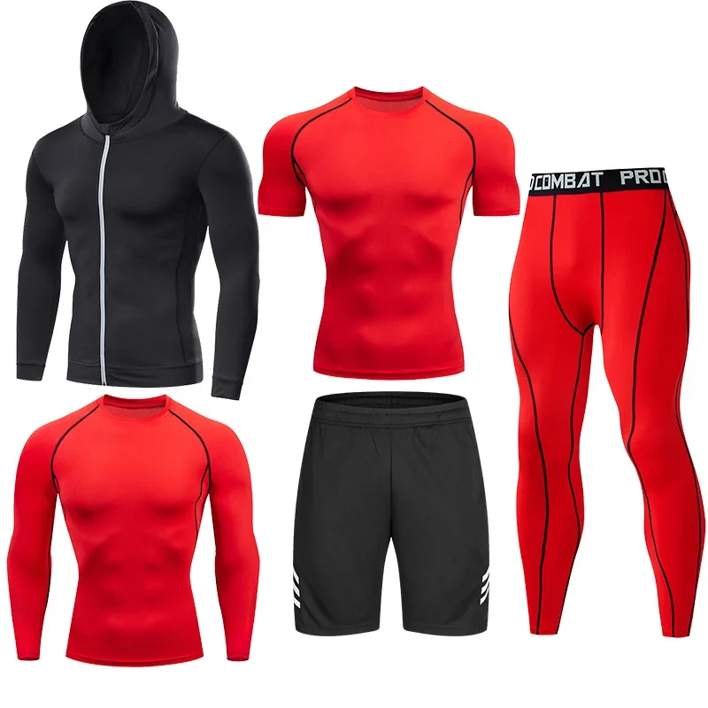 Men Tracksuit Sports Set Gym Compression Clothing Fitness Running Set Jogging Sportwear Long Sleeves Shirts Sport Suit Rashgard