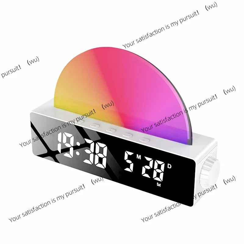 Smart sunrise wake-up light, mirror clock alarm clock wake-up electronic clock bedside wake-up atmosphere night light