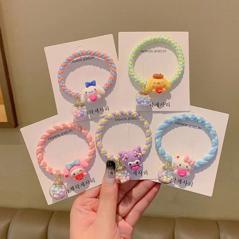 Ornamen anak perempuan ikatan rambut Sanrio lucu baru Hello Kitty My Melody Kuromi Cinnamoroll tali rambut kartun hadiah aksesori rambut anak perempuan