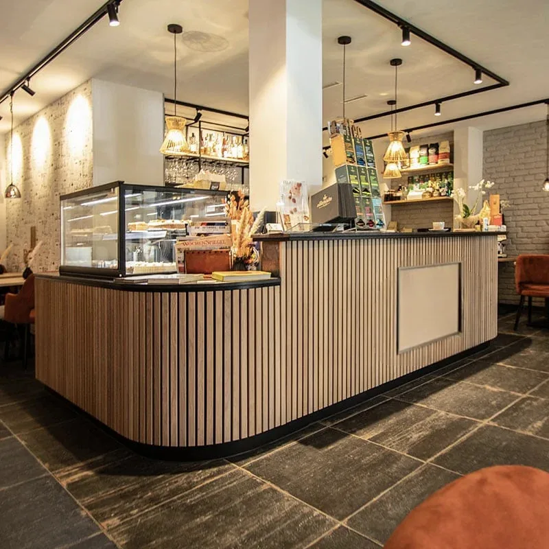 

Customize.Modern LED Coffee Shop Counter Marble Tempered Glass Durable Easy Clean Design Cafe Bar Bubble Tea Store Interior