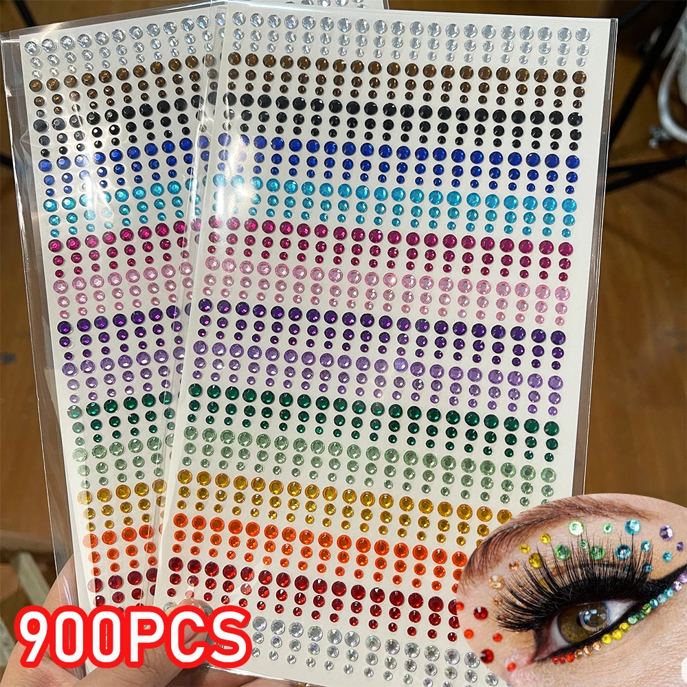900PCS 크리스탈 라인 석 스티커 눈 DIY 레인보우 컬러 패치 축제 메이크업 보석 스티커 얼굴에 대 한 밝은 스티커
