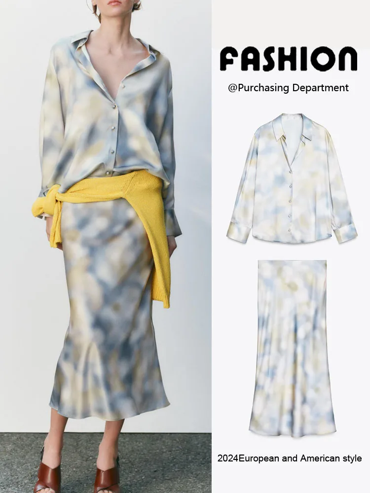 ฤดูใบไม้ผลิมาถึงใหม่ผู้หญิง irt เสื้อคอปก Ele กระโปรง 2 ชิ้นชุดยาว Sve Faionable Workwear นักเรียน orm