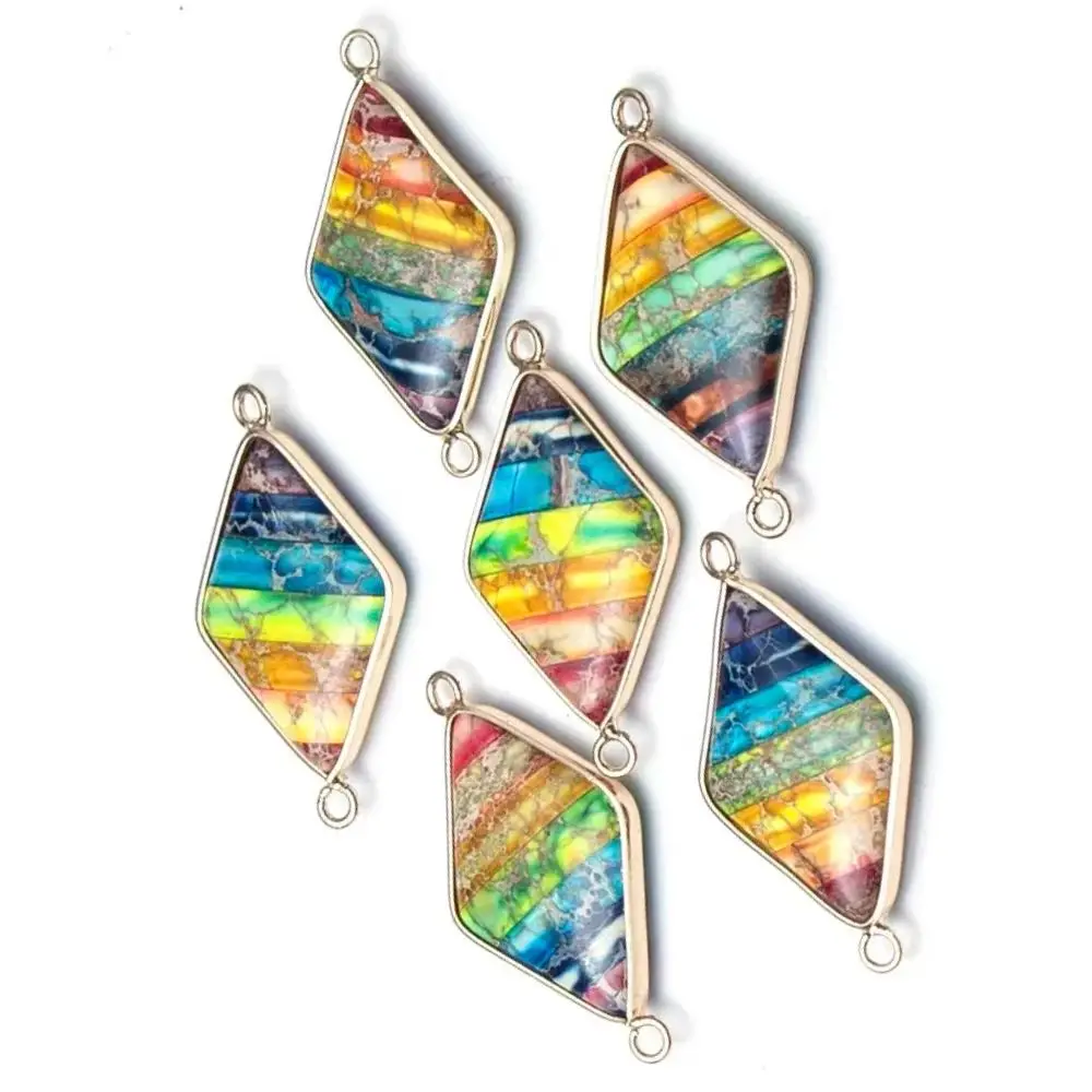 

1 шт. 22x40 мм, подвеска-коннектор из натурального камня, императорский камень, семь цветов, с двумя отверстиями, для самостоятельного изготовления ювелирных изделий