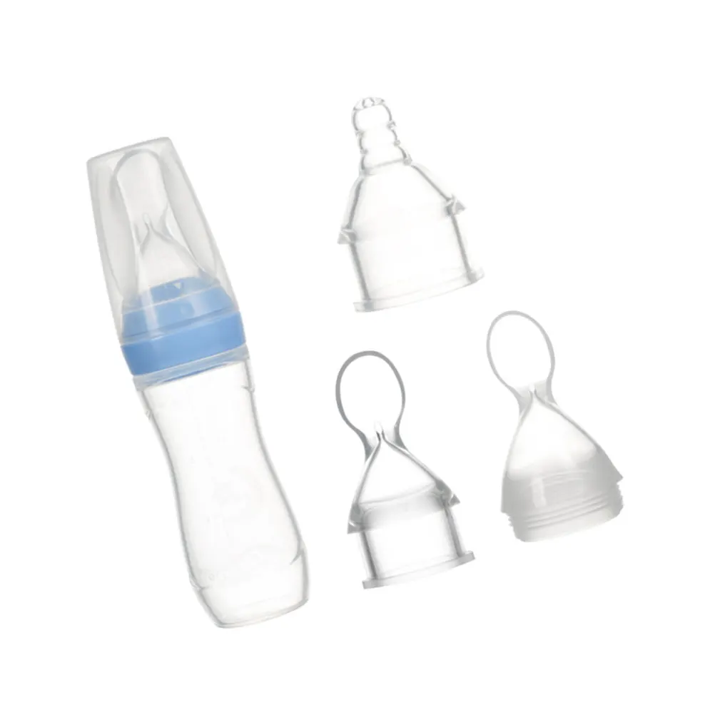 

3Pcs Baby Feeding Bottles Silicone Squeeze Spoon Portable Lightweight Easy to Clean for Milk Juice Blue Feeding Bottle