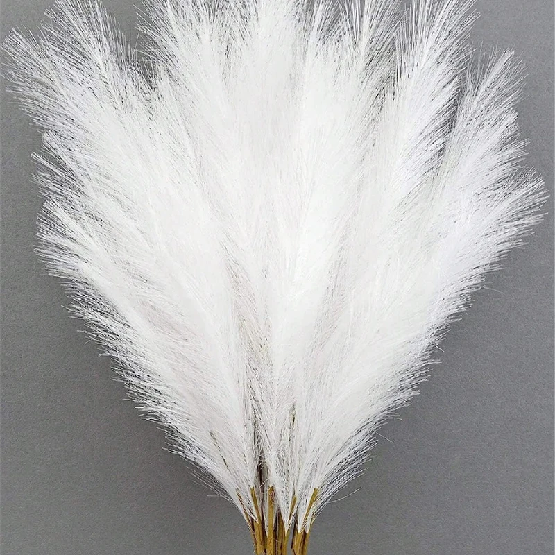 10PCS/Bag 55CM Majestic White Faux Pampas Grass Plush Pompass Branches for Floor Vase Filler Wedding Home and Boho Decoration