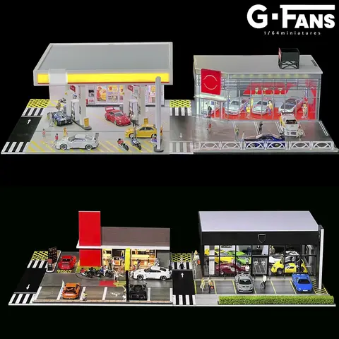 1:64 Scale Miniatures Building Scene Car Parking Lot Model Lighting Version Car Garage Diorama Models Simulation Collection Gift