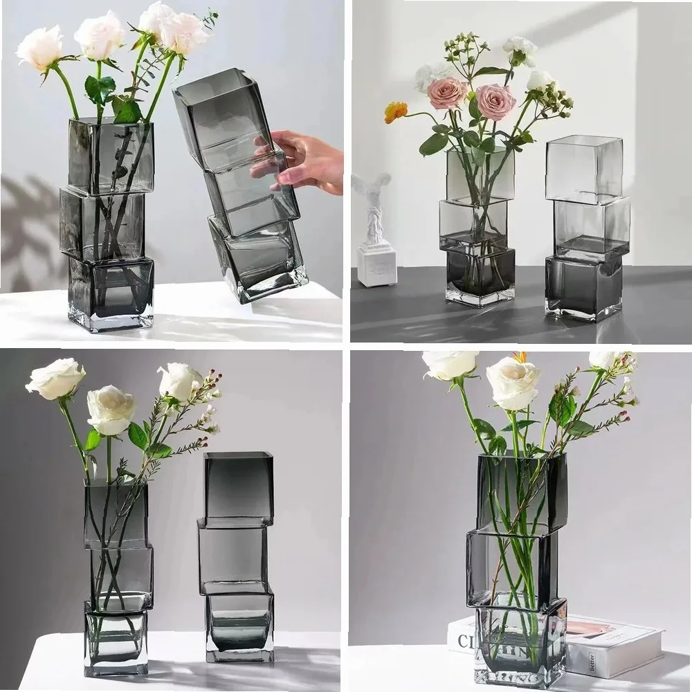 

27cm 30cm Irregular Vase Glass Transparent Advanced Water Sensitive Flowers Arrangement Living Room Table Decoration Ornaments