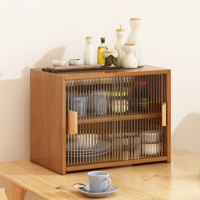 Japanese-Type Multi-functional Dining Cabinet Kitchen Storage Cabinet Solid Wood Glass Door Dustproof Cup Storage Organization