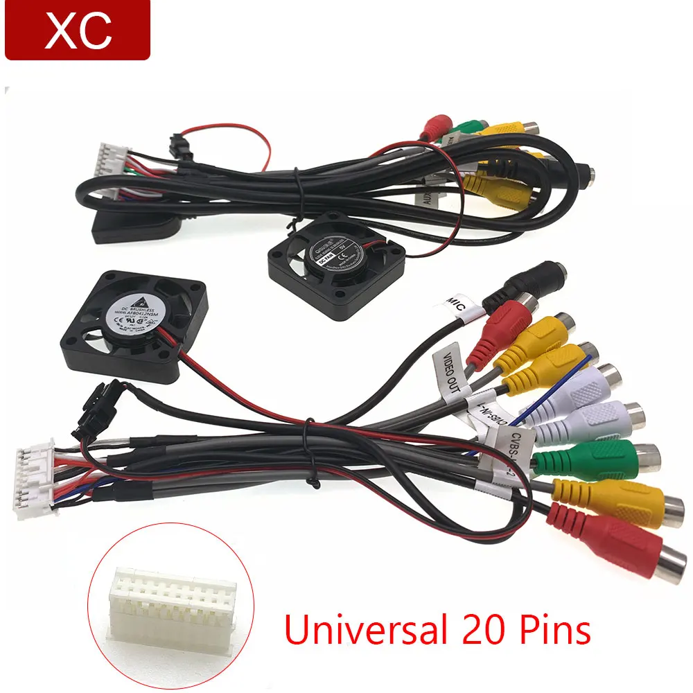 20Pin Cooling Fan Car Stereo CD Radio RCA Output Wire Harness Adapter Cable 4G SIM WIFI Card Connector For Android Navigation