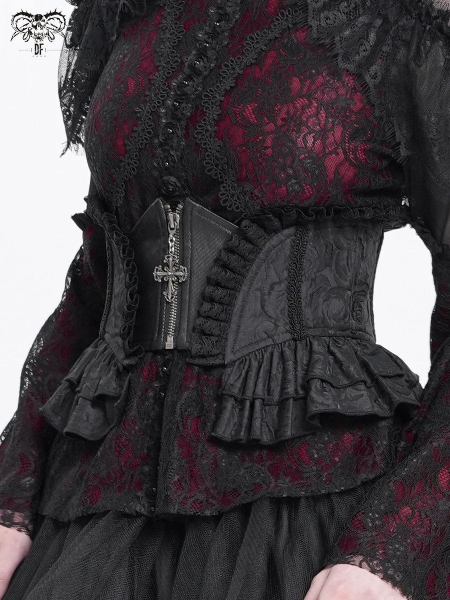 Gothic Rose Embroidery Waist Seal Devil Fashion Pure Color Zipper Style Four Seasons Universal Ladies Shapewear AS2090102