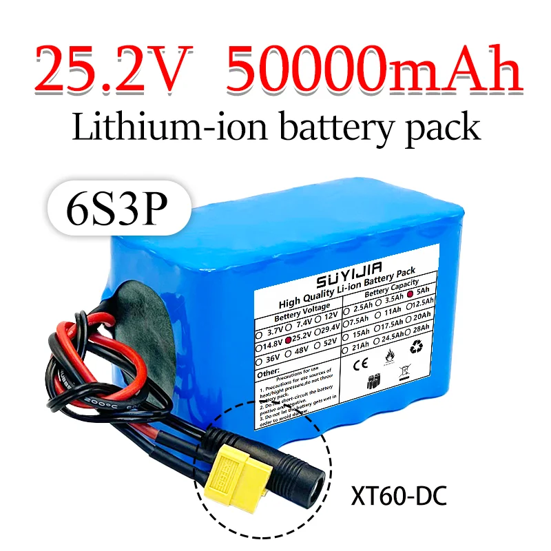 

Original 100% new high-capacity 18650 lithium-ion battery 6S3P 25.2V 5Ah rechargeable battery built-in 5AhBMS with 25.2V charger