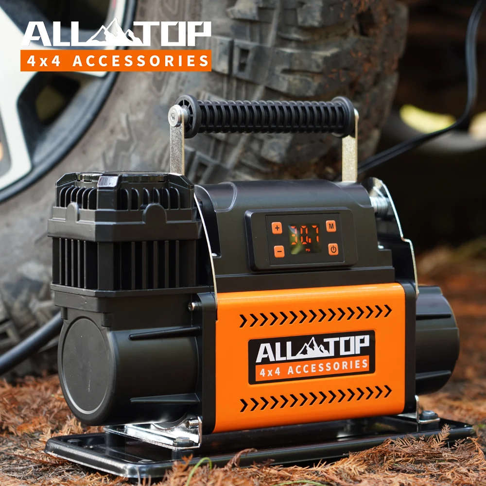 Compresor de aire ALL-TOP de 12 V con panel de control LCD para preestablecer la presión objetivo, inflador de bomba de aire de 150 PSI y 7,06 CFM para terrestres y pesados