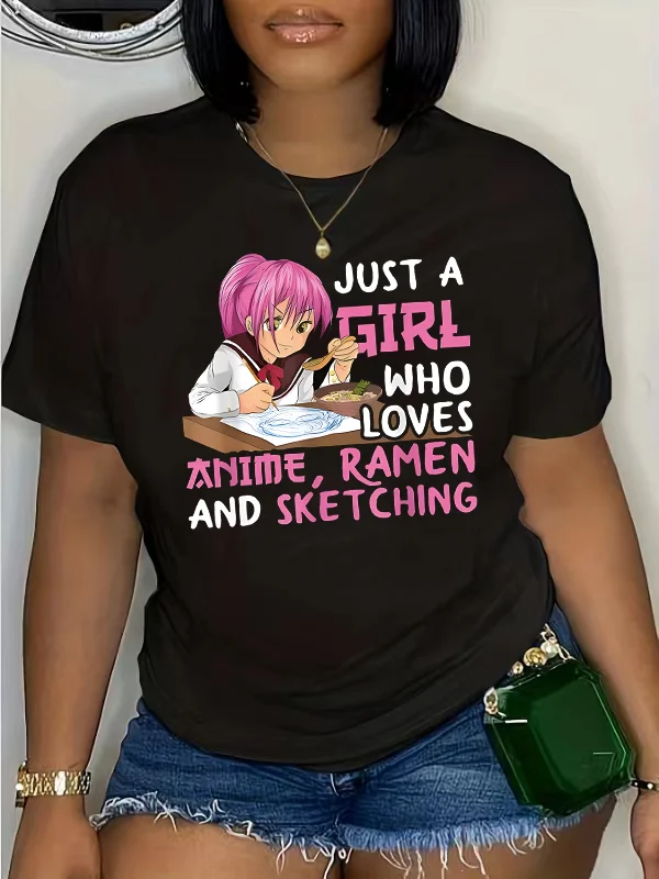 Camiseta de manga corta con cuello redondo para mujer, camiseta estampada informal, ropa de talla grande, Y2k, verano 2024