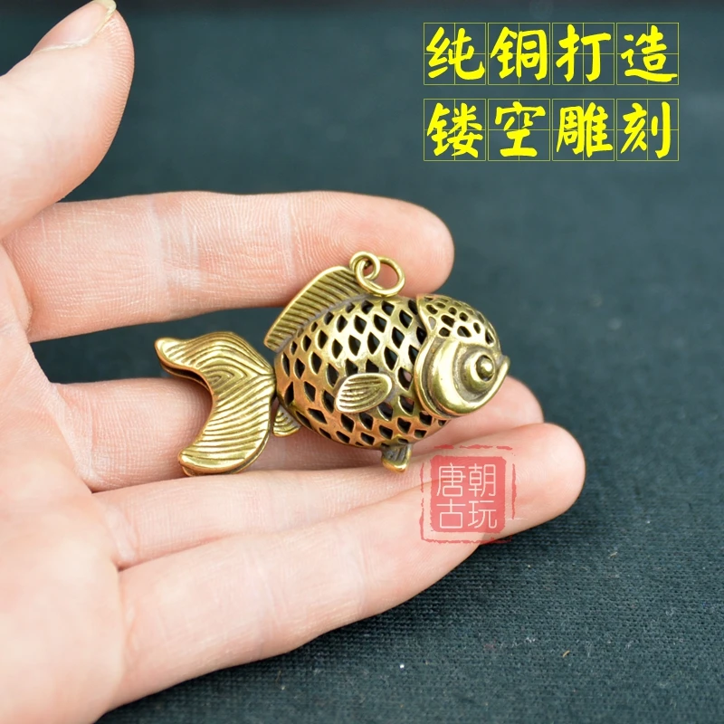 [Tang Dynasty] Classical handicraft bronze pendant beautifully hollowed out and carved goldfish full of pure copper every year.