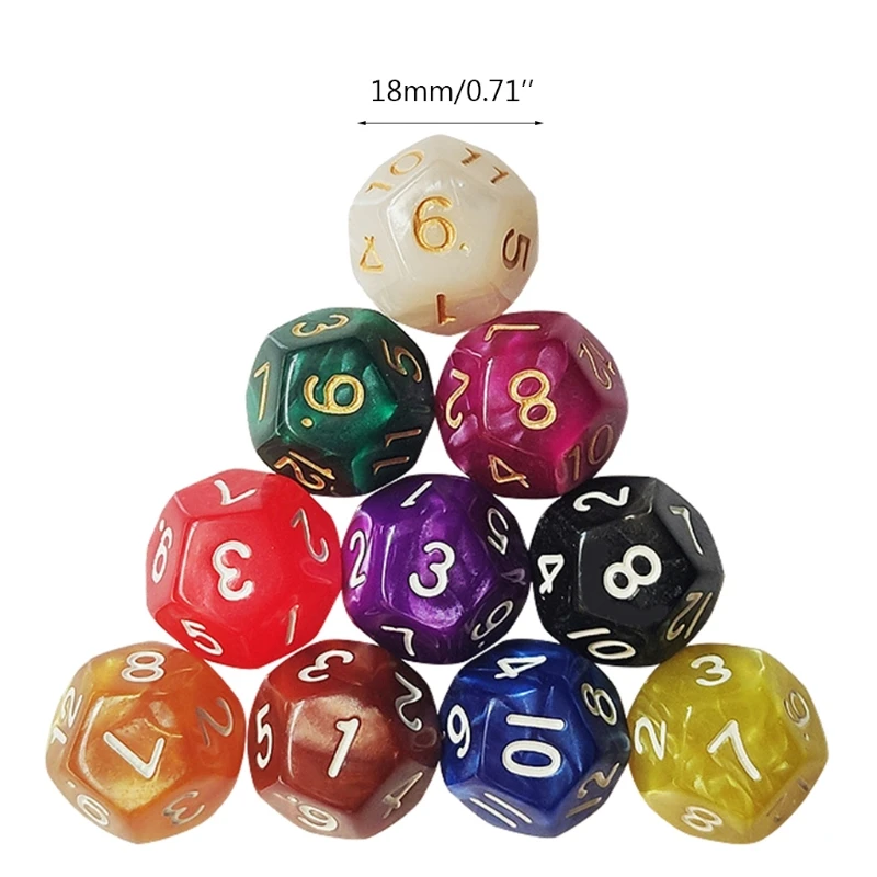 10Pcs Wood Dice 12 Sided Dice 18mm Digital Number Cubes Round Coener For Kid Educational Toys DIY Board Games Dice D12