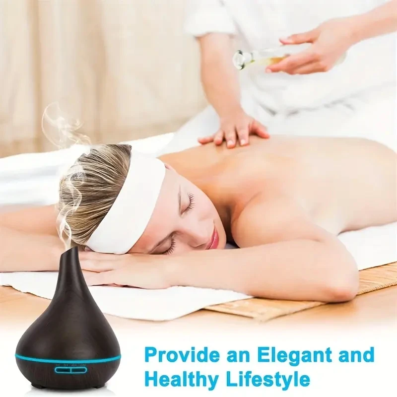 مرطب عطري أنيق من الخشب الحبوب مع 6 زجاجات للزيوت العطرية، سعة 16.91 أونصة، تقنية ساوند ويف، تشغيل USB، مؤقت،