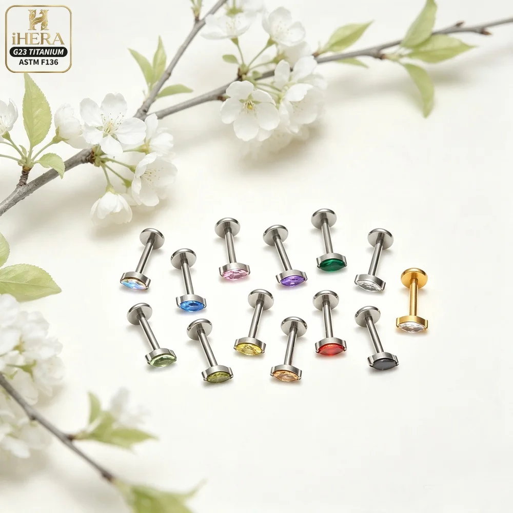 Glitzernde CZ-Besetzte Basis-Titan-Piercing-Körperschmuckstücke im Großhandel für Nasen-, Conch-, Helix-, Tragus-, Labret-, Augenbrauen-, Knorpel- und Ohrstecker. – Detail 12