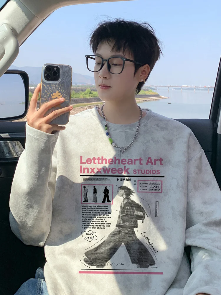 

Повседневный топ с длинными рукавами в американском стиле ретро, молодежный спортивный топ для мальчиков, модный уличный пуловер с принтом тай-дай, буквы, линии, уличный пуловер в стиле хип-хоп