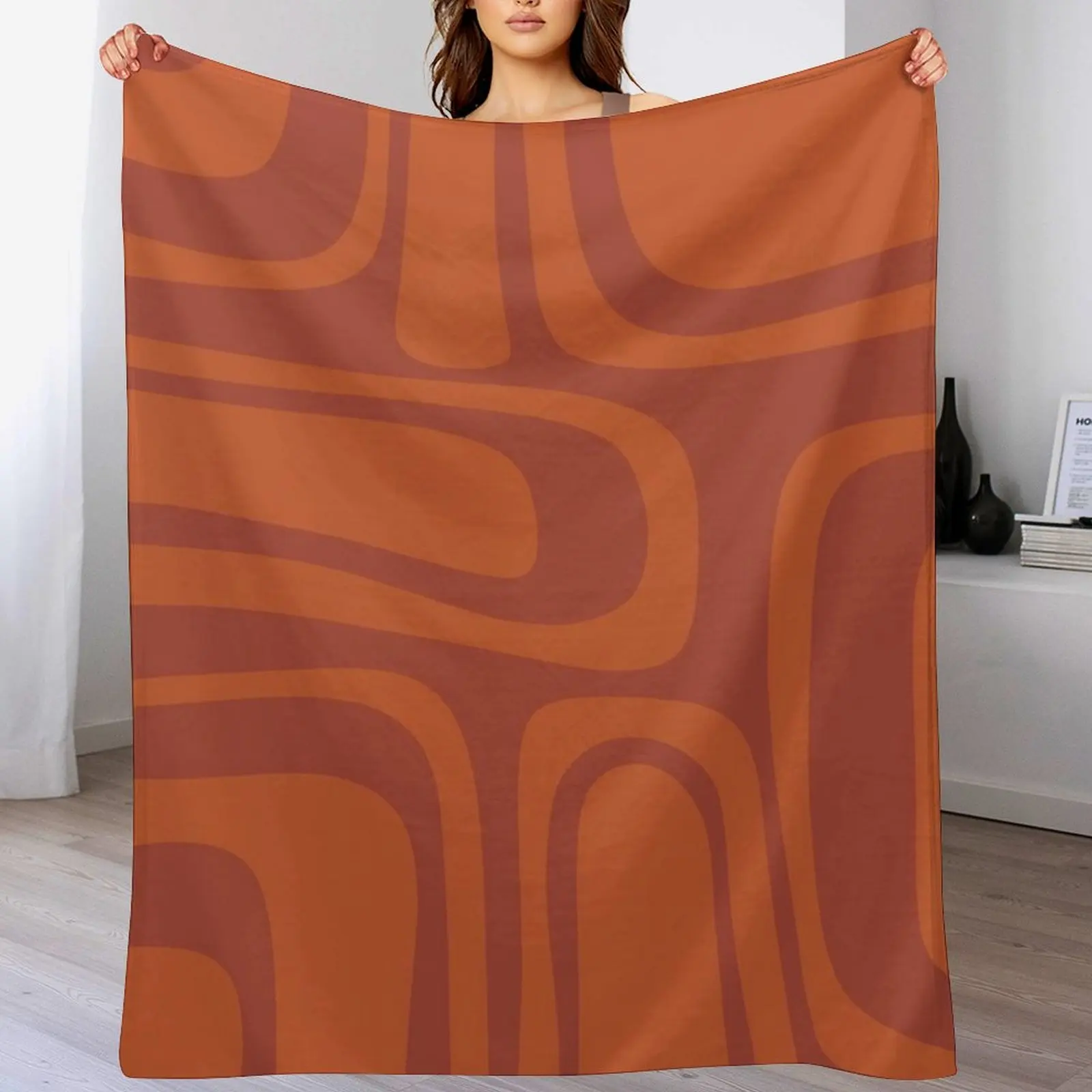 

Palm Springs Retro Midcentury Modern Abstract Pattern in Mid Mod Burnt Orange Throw Blanket Softest Warm Tourist Blankets