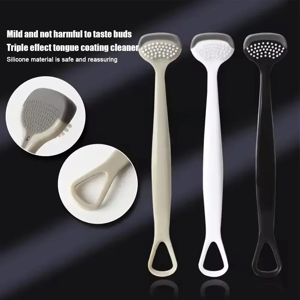 Multifunctional Silicone Tongue Coating Cleaning Brush Oral Care Reusable Plastic Tongue Cleaner Scraper With Brush