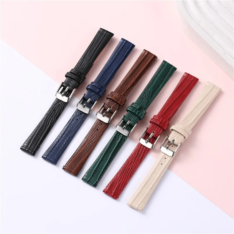 Pulseira de Couro 8mm 10mm 12mm 14mm 16mm Universal para Smartwatch, Pulseira Fina de Couro de Lagarto da Moda para Homens e Mulheres