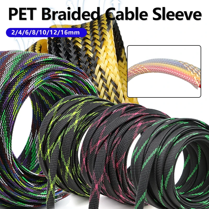 3/5/10M PET Expandable Braided Cable Sleeve 2mm-16mm High Density Insulated Line Protection Wire Wrap Sheath Snake Skin Cables