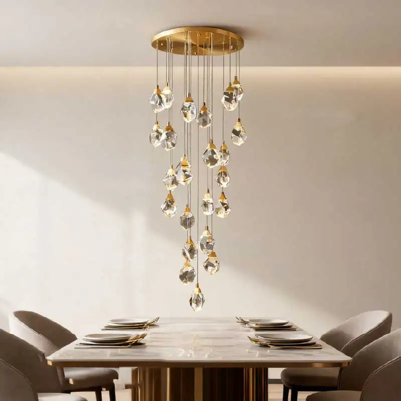 REVEN American Style Luxury Ceiling lamp Chandelier Lustre Brass Crystal White Body Dimmable for Villa Staircase Customizable