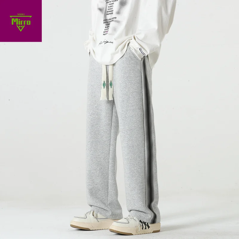 

【Mirrordust】уличная одежда в американском стиле, мужские полосатые свободные прямые спортивные штаны, корейские модные универсальные повседневные брюки High Street