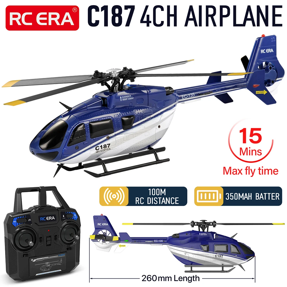 

RC ERA C187 Helicopter 4CH 1/48 Scale Barometer Altitude Setting 6-Axis Gyro 15min Flight Brushless EC135 Simulation Airplane