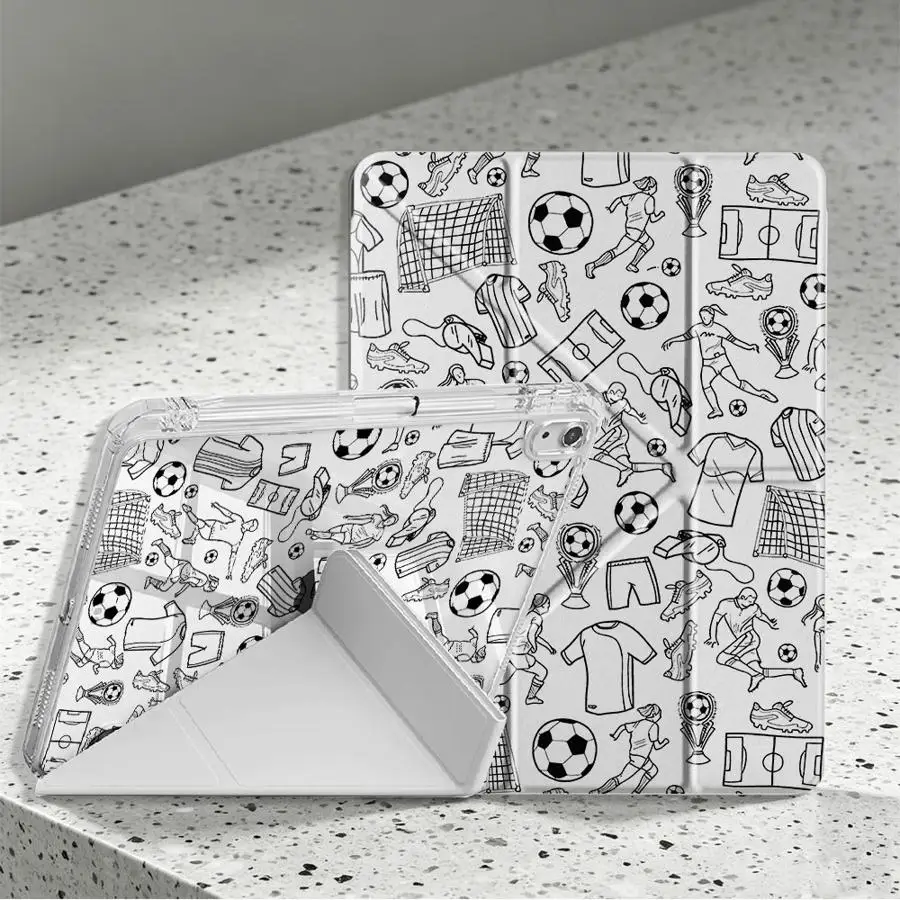 Tablet Case For Samsung Galaxy Tab A11 S7 FE S9 Plus A9 Plus A8 S8 S10 Lite With Pen Slot Cover Black White Football Print