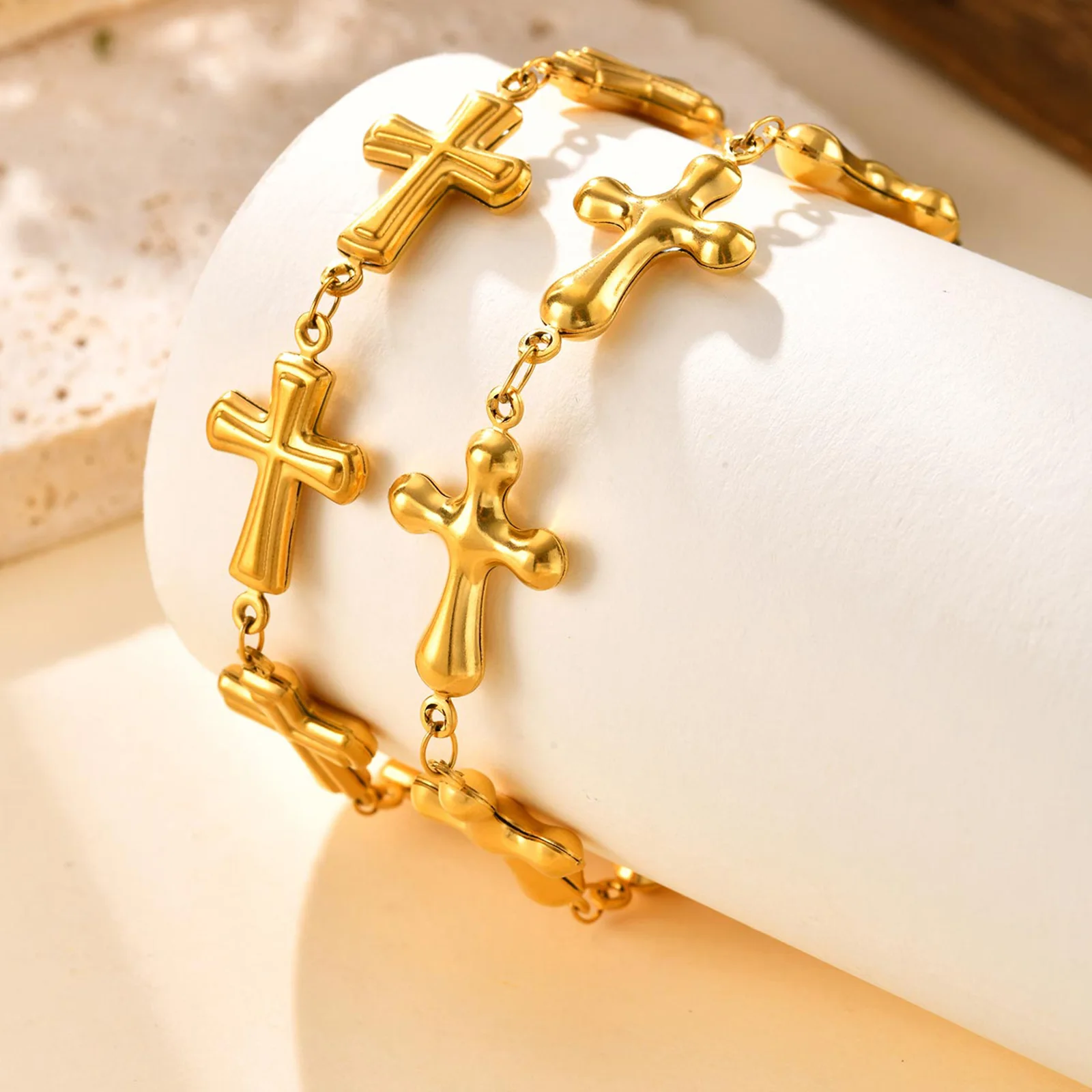 

Stainless Steel Cross Chain Bracelet for Women, 18K Gold Plated Bracelets,Religious Jewelry Gifts