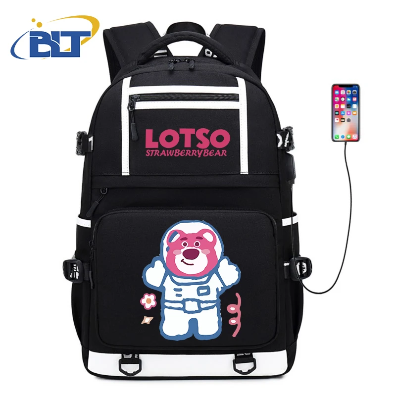 Sac d'école de grande capacité pour étudiants, sac de voyage pour enfants, ours lotso mignon, ours fraise SR, procureur, cadeau