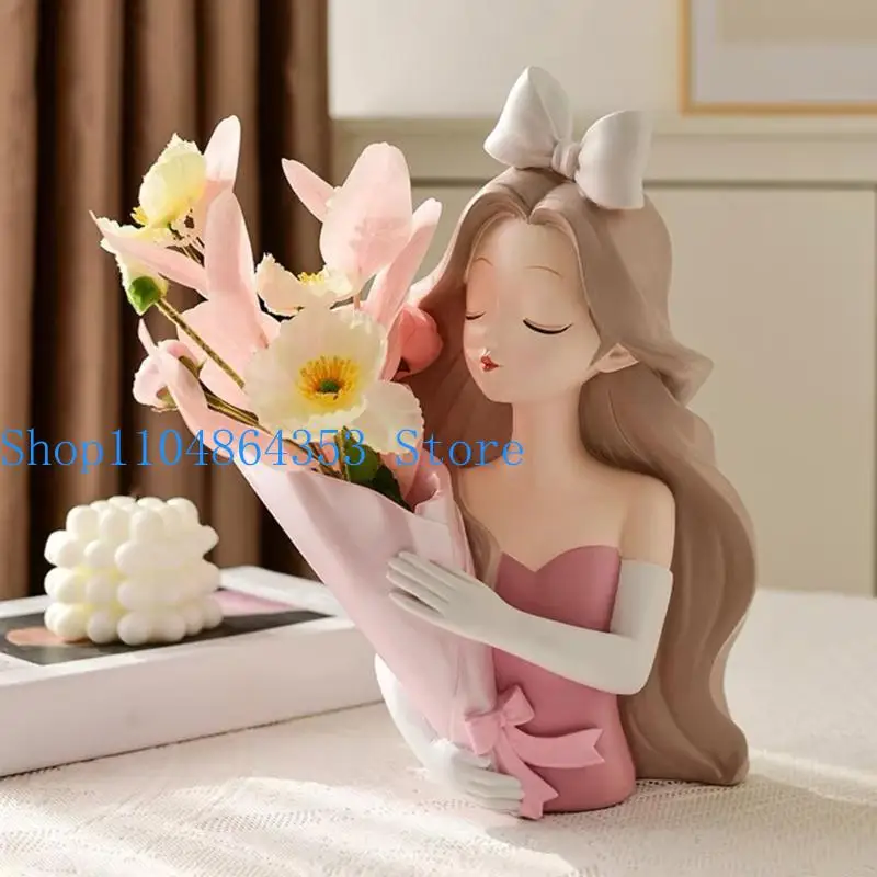 Girl Holding Flowers Vase Silicone Mold Home Decoration Planter Resin Mold Succulen Planter Pots Epoxy Mold DIY Craft
