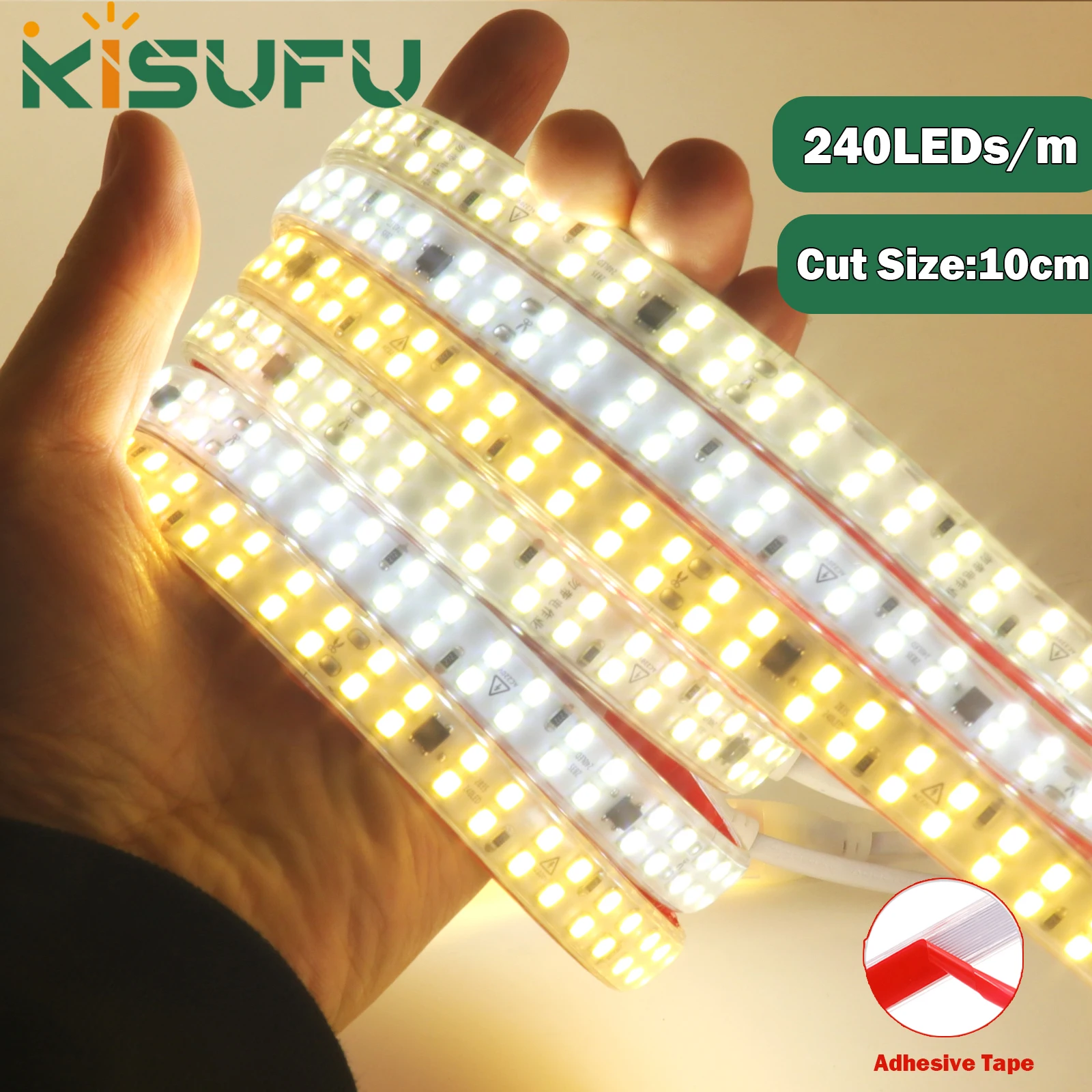 AC 220V 2835 LED Strip Light Waterproof with Switch Power Kit/2pin Wire 240LEDs/m Flex Tape IC Diode Adhesive Tape 1m10m 30m 40m