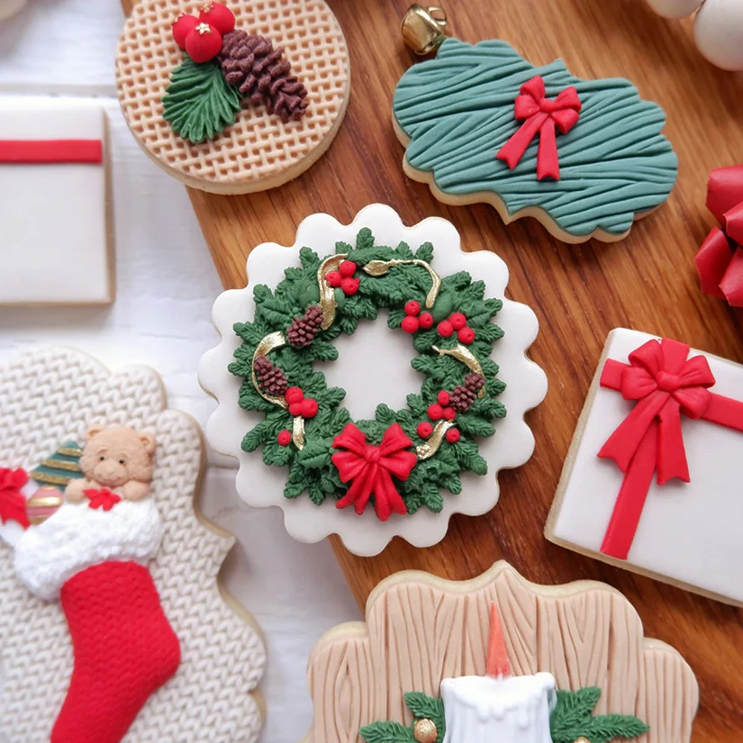 Christmas Wreath Silicone Mold Fondant Chocolate Sugarcraft Mold Cake Decorating Tools Baking Accessories