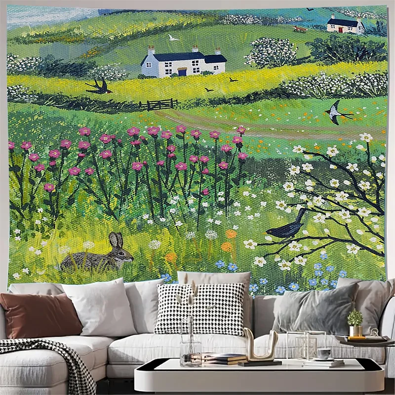 Nature Tapestry Forest Wall Decor Woodland Animal Deer Fox Rabbit Aesthetic Room Hanging Vintage Home Decor Bohemian Wall Art